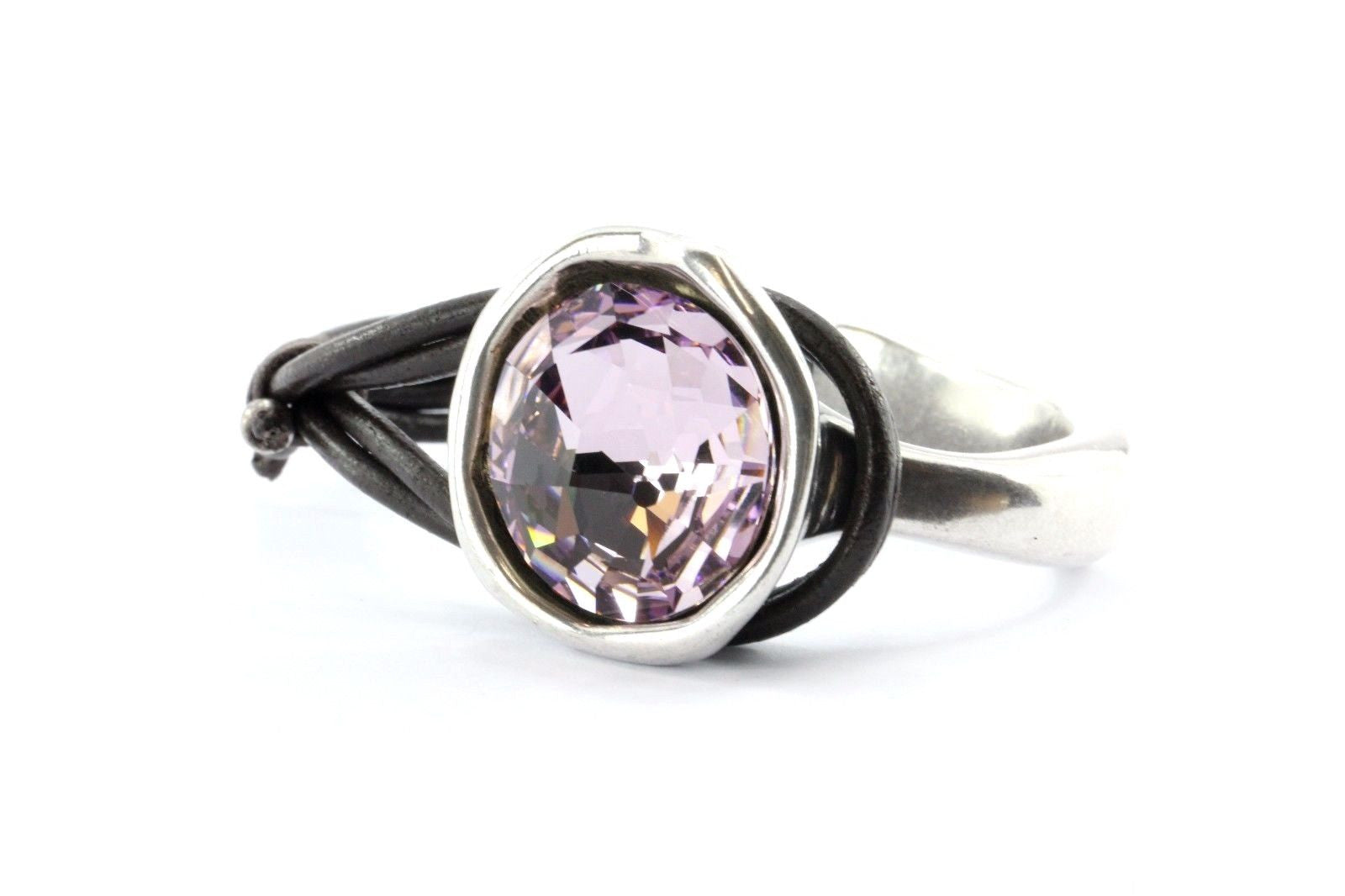 Uno de 50 Leather & Silver Pink Swarovski Crystal Bracelet - Queen May