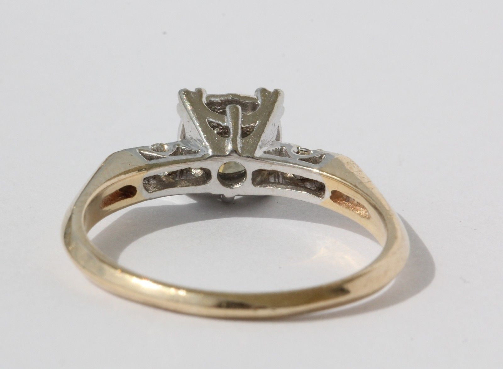 Vintage Retro 14K Yellow and White Gold Diamond Engagement Ring - Queen May