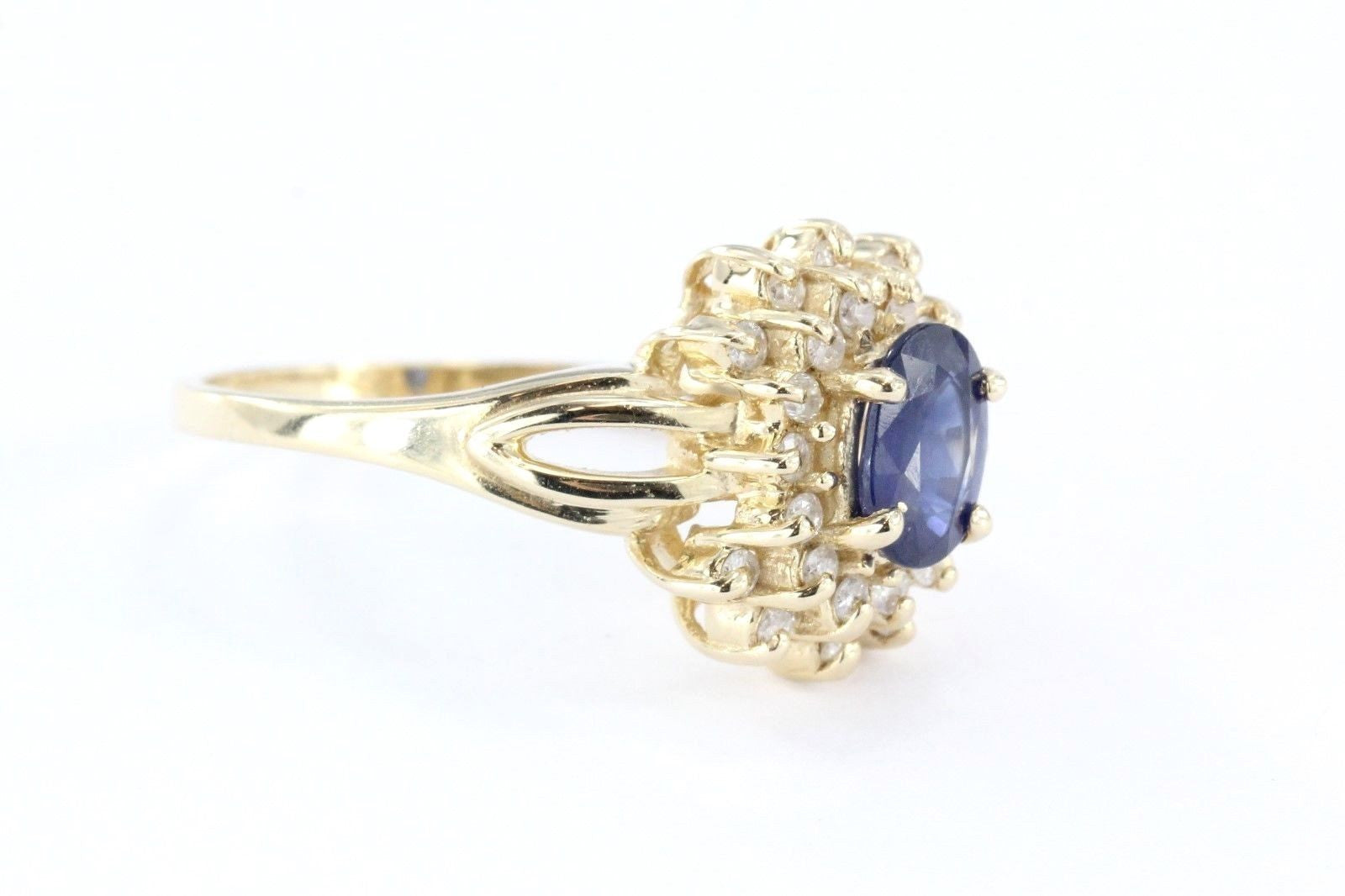 14K Gold Sapphire & Diamond Halo 1.05 CTW Engagement Ring Size 8.5 - Queen May