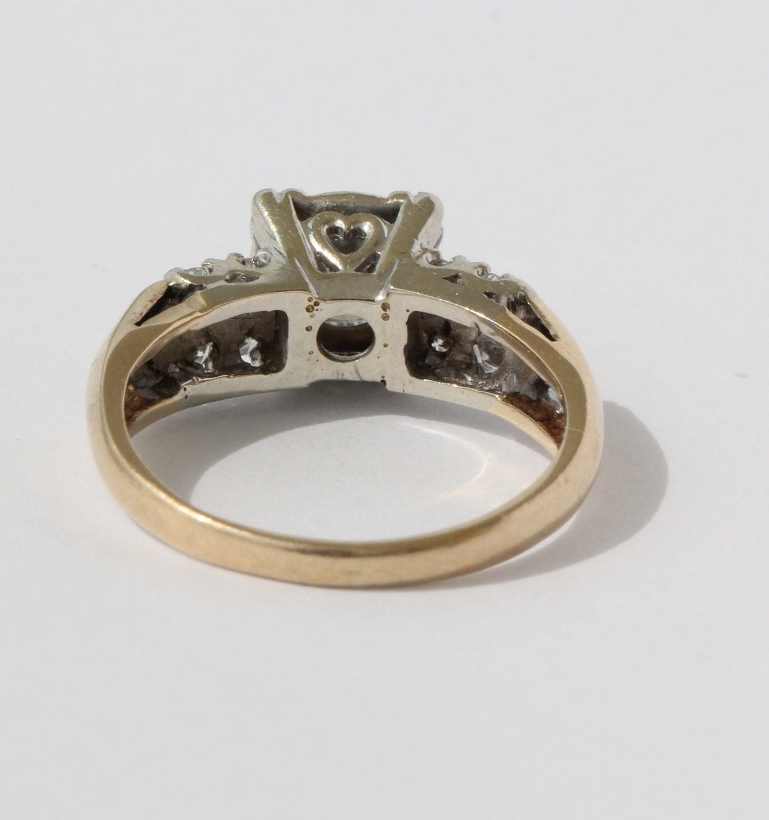 Antique 14K White & Yellow Gold Diamond Cathedral Heart Set Engagement Ring - Queen May