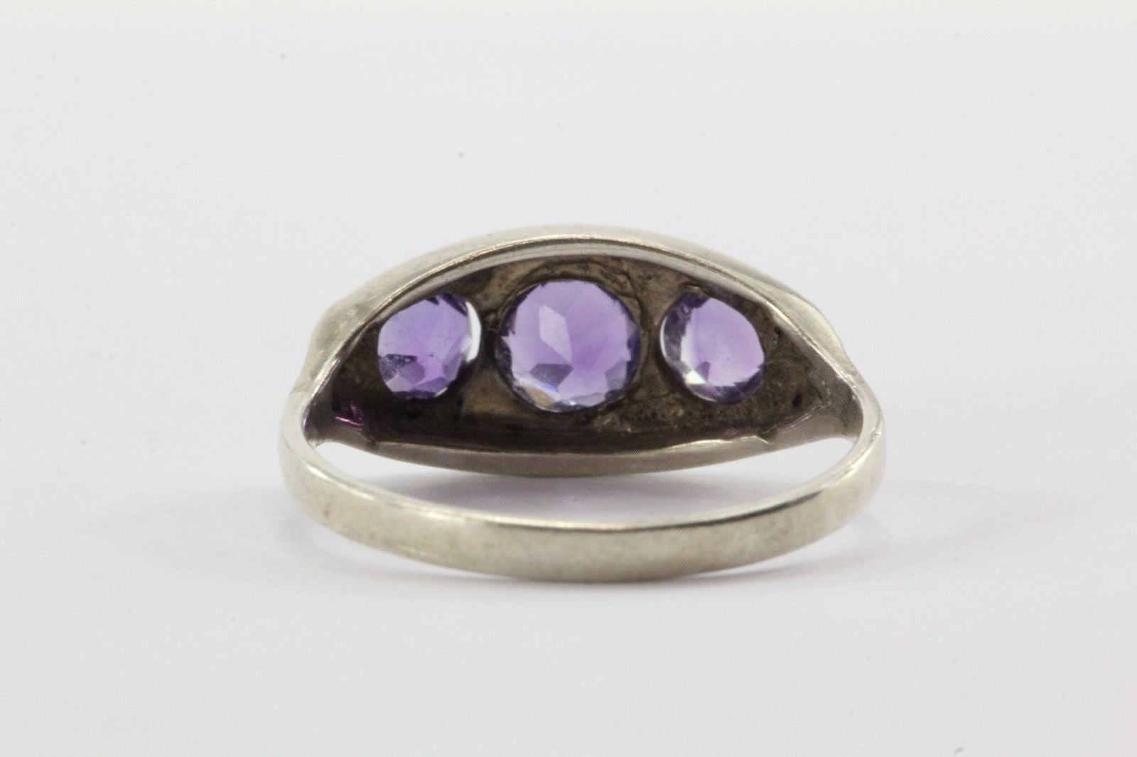 Antique 835 Silver 3 Stone Amethyst Art Deco Ring Germany - Queen May