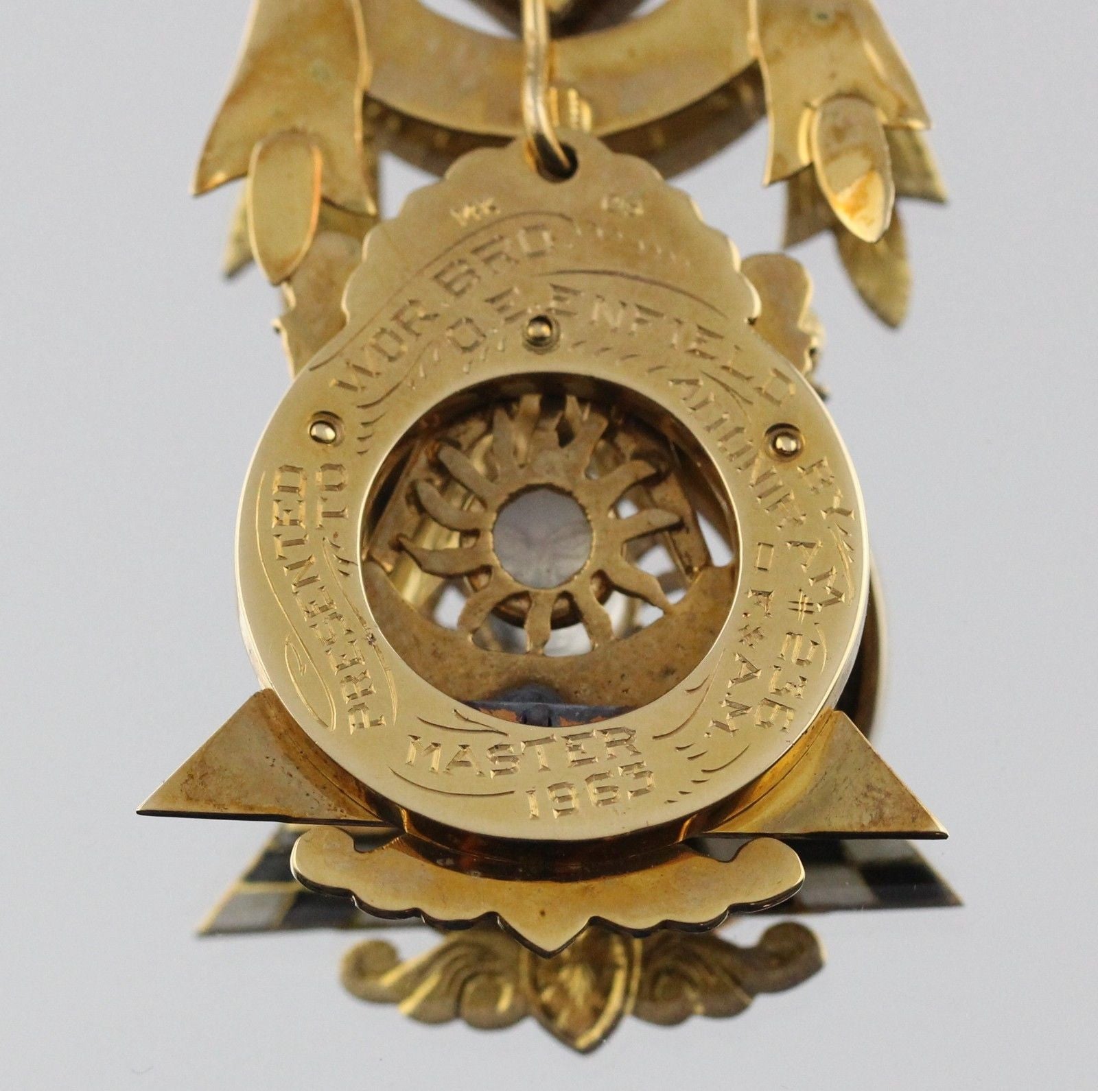 Vintage 14K Gold Enamel Diamond & Moon Stone Masonic Medal w/ Case - Queen May