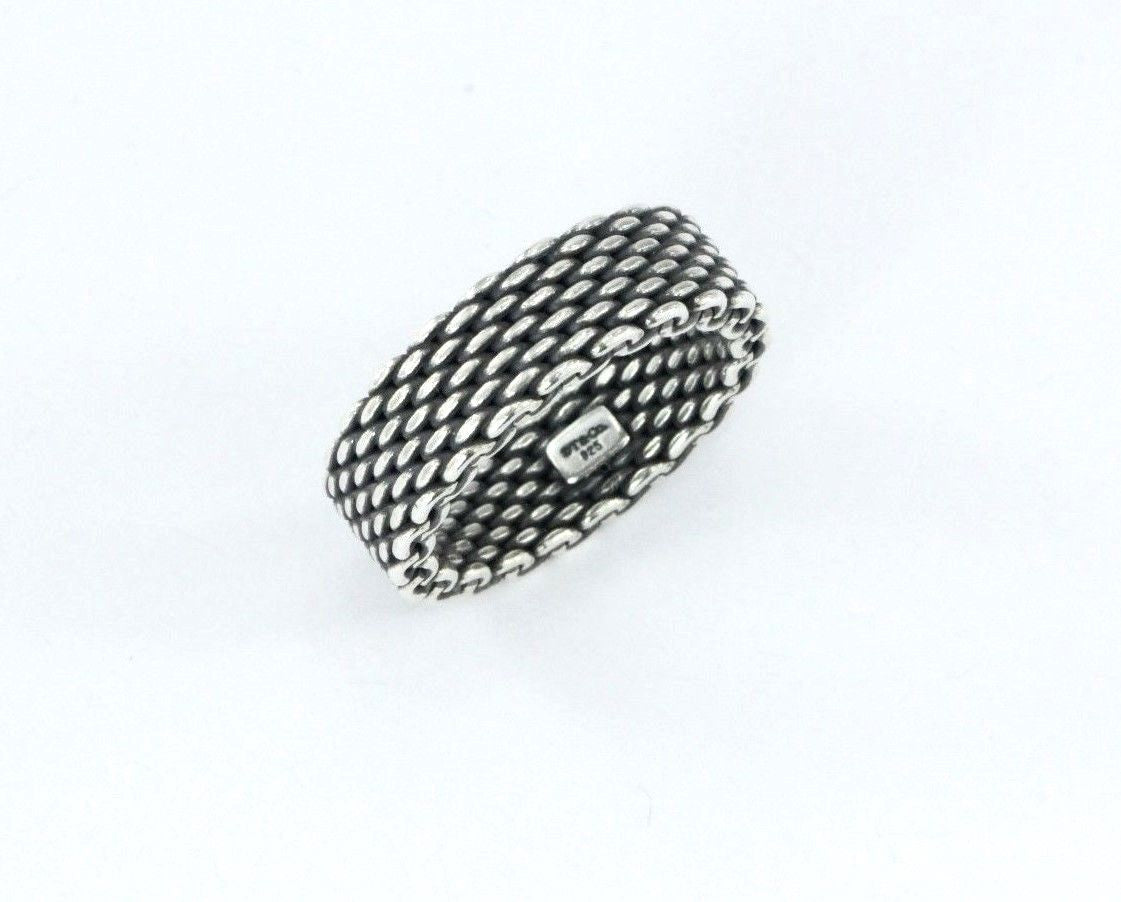 Tiffany & Co Sterling Silver Non-Flexible Somerset Mesh Ring Size 6.5 - Queen May