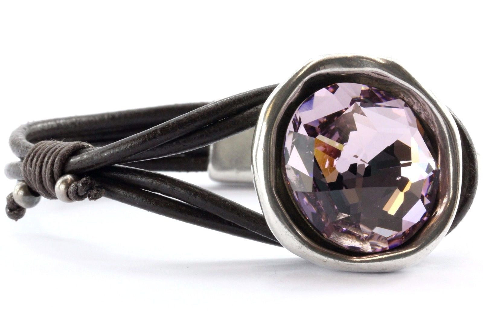 Uno de 50 Leather & Silver Pink Swarovski Crystal Bracelet - Queen May