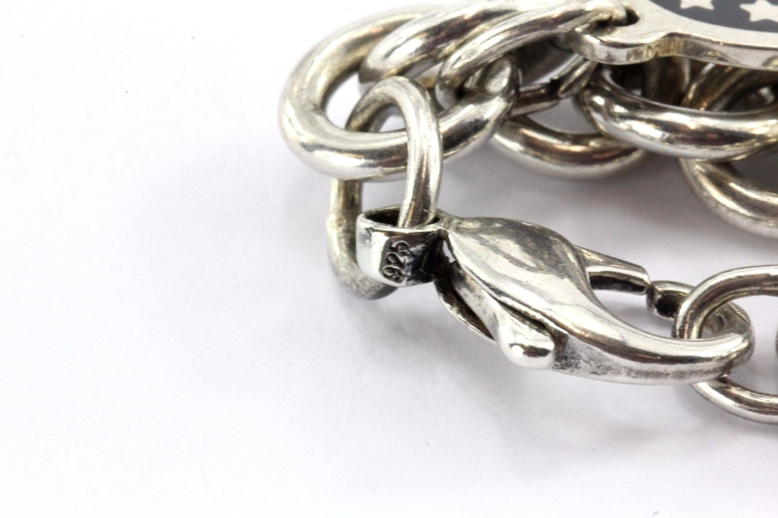 Tiffany & Co. Sterling American Flag Enameled Tag Charm Bracelet 2001 7.5" - Queen May