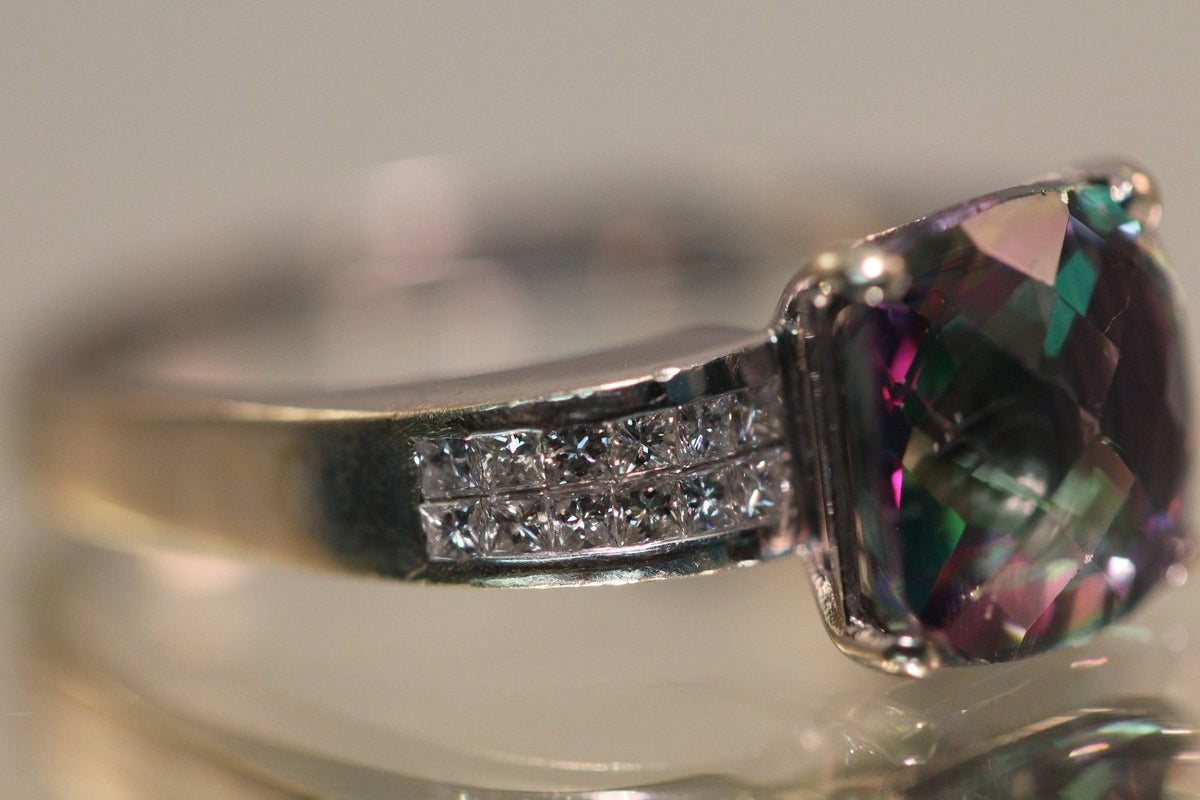 18K White Gold Mystic Topaz & Diamond Ring - Queen May