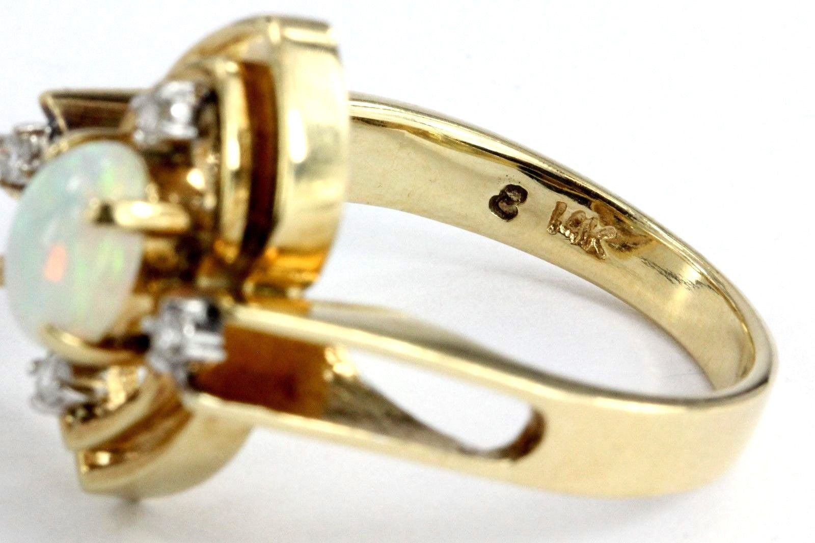 Vintage Art Deco 14K Gold Diamond & Opal Ring - Queen May