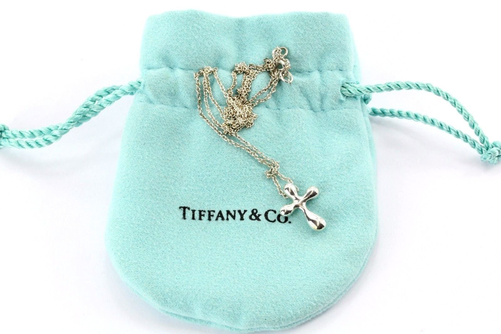 Tiffany & Co Sterling Silver Elsa Peretti Cross Pendant Necklace 20" - Queen May