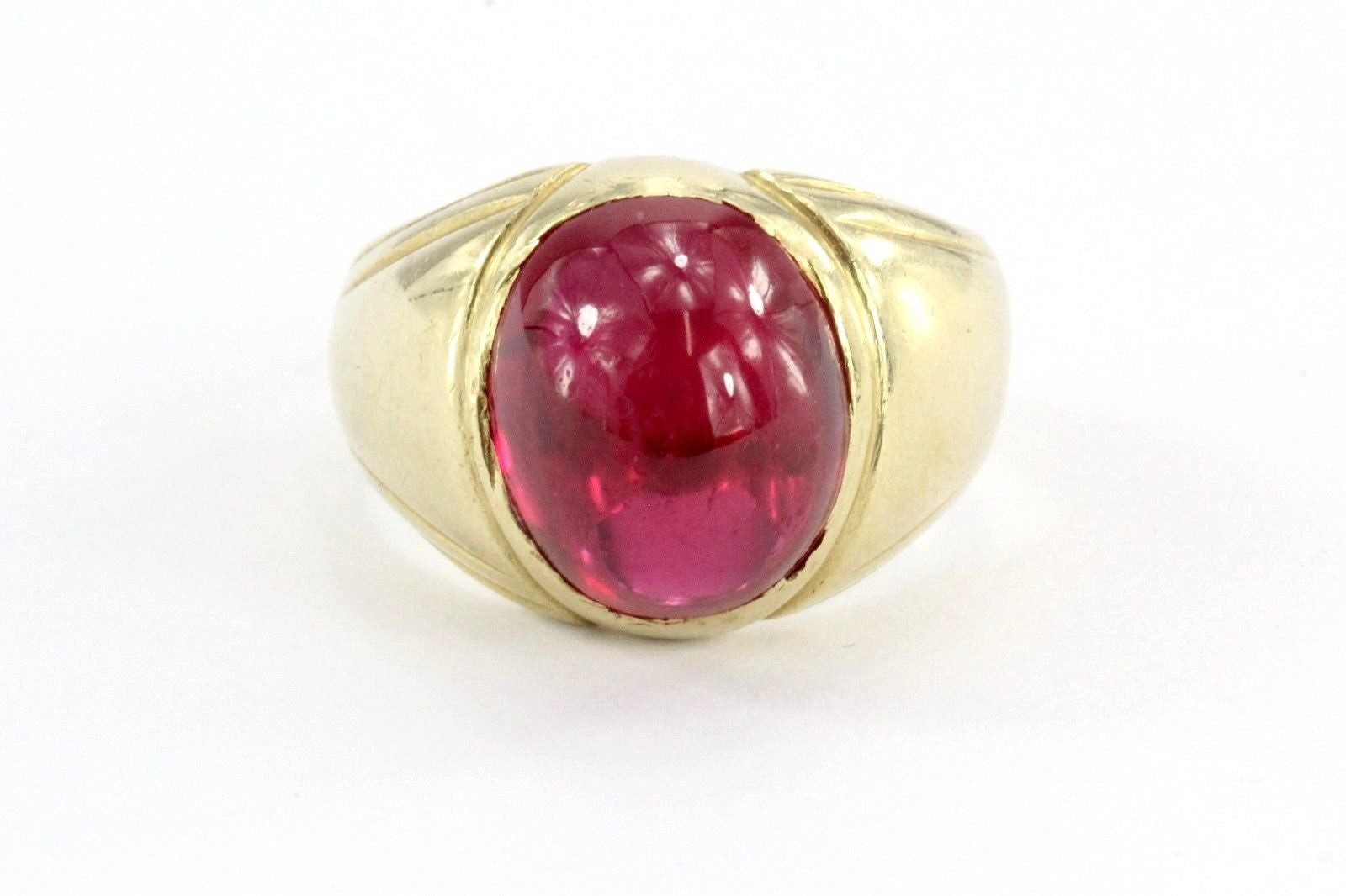 Vintage 14K Gold & Ruby Cabochon Ring Signed - Queen May