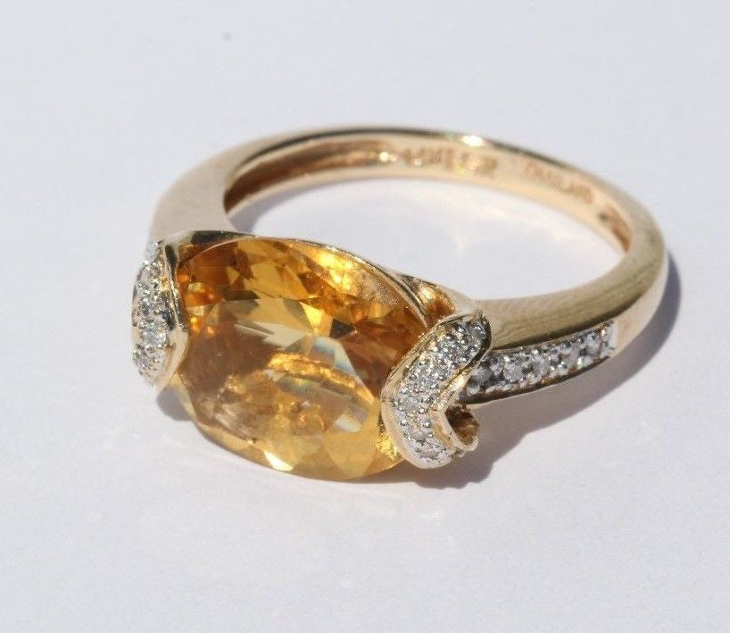 14K Gold 3.5 carat Citrine & Diamond Ring 3.75 TCW - Queen May