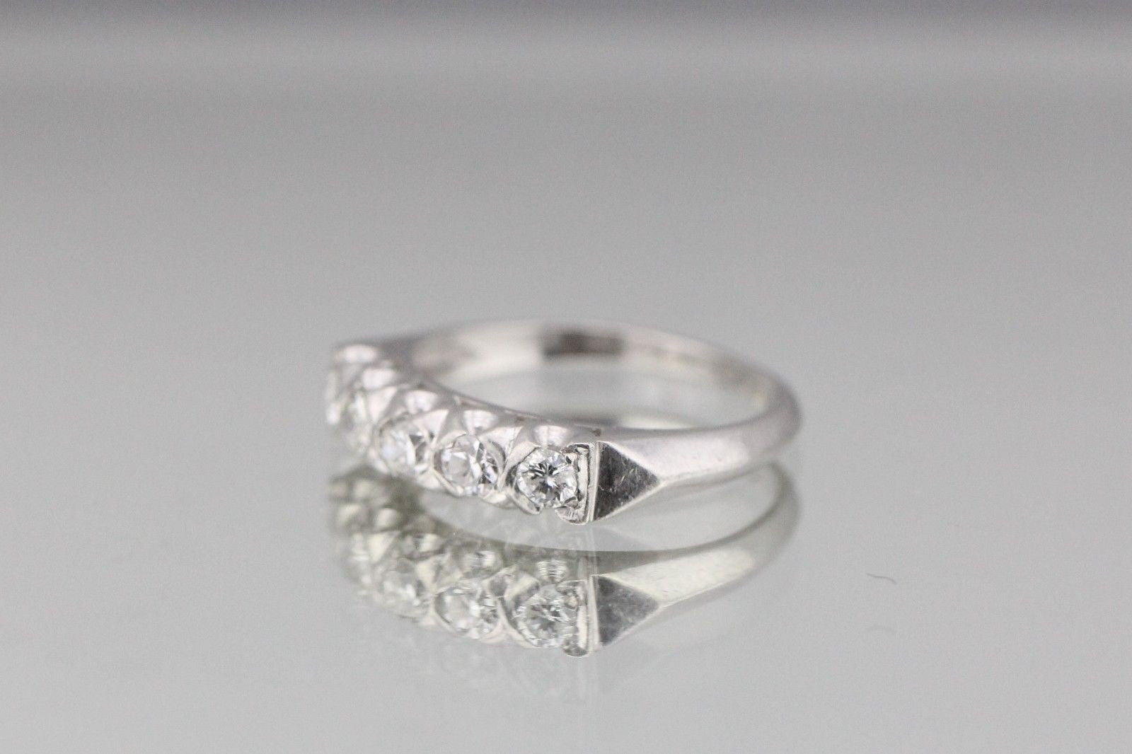 Antique Art Deco Platinum 5 stone 1 Carat Diamond Wedding Band Circa 1920s - Queen May
