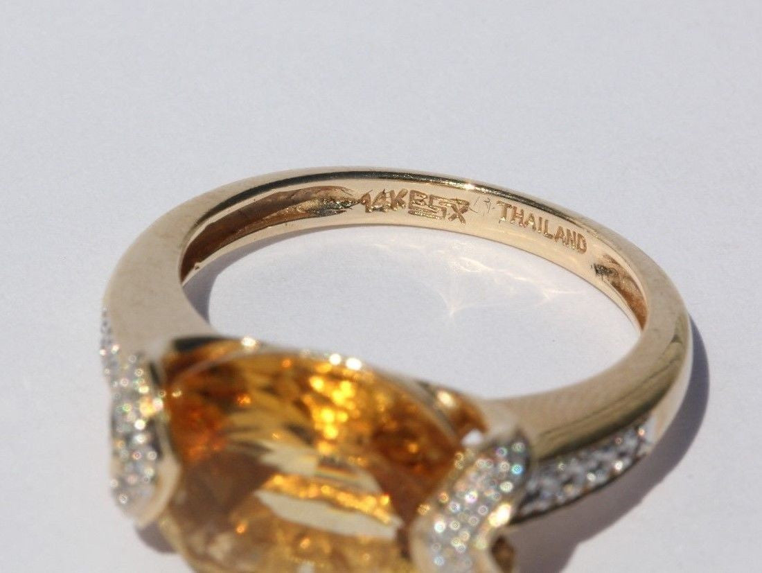 14K Gold 3.5 carat Citrine & Diamond Ring 3.75 TCW - Queen May