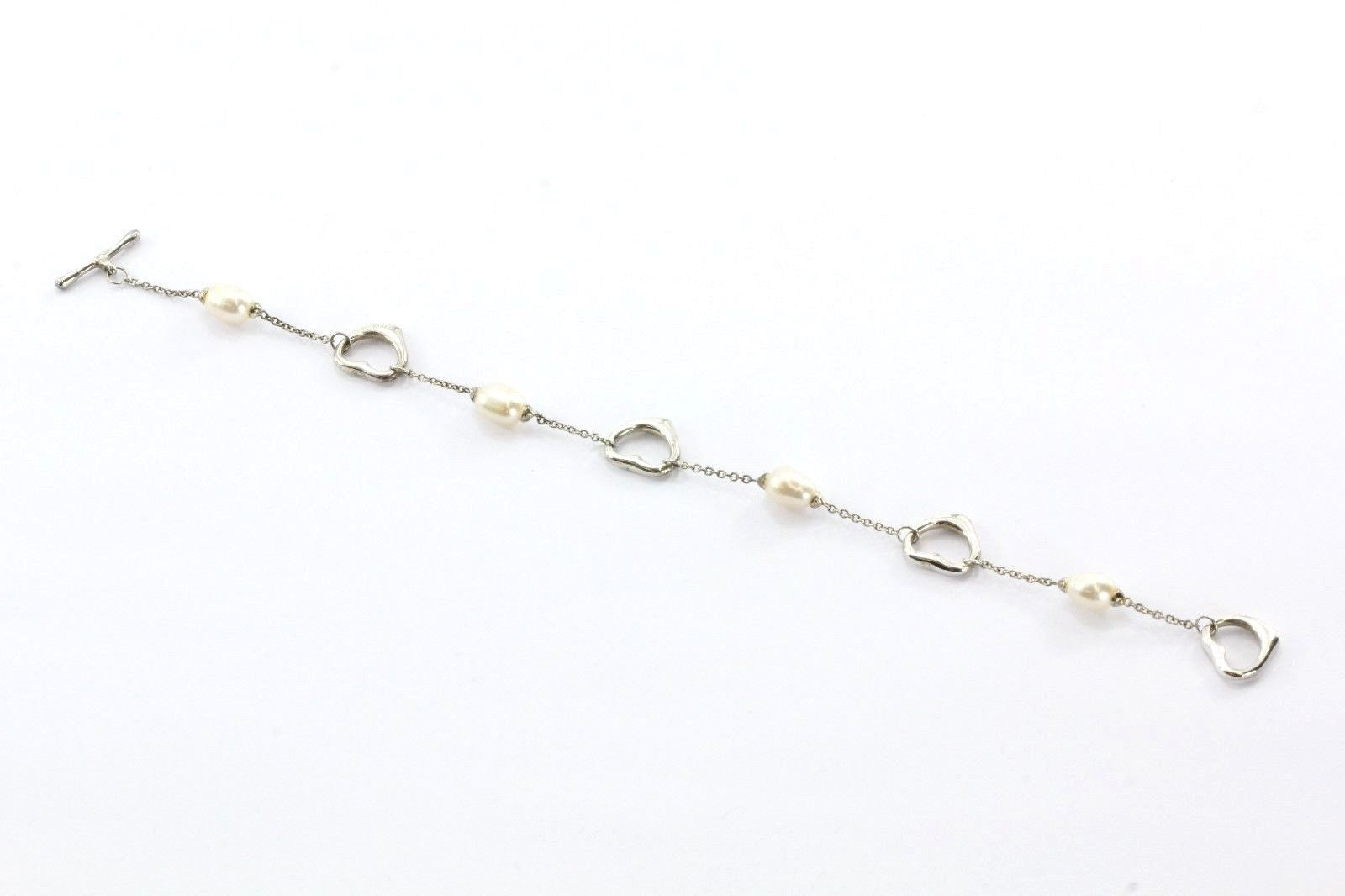 Tiffany & Co Sterling Silver Elsa Peretti Pearl Open Heart Toggle Bracelet - Queen May