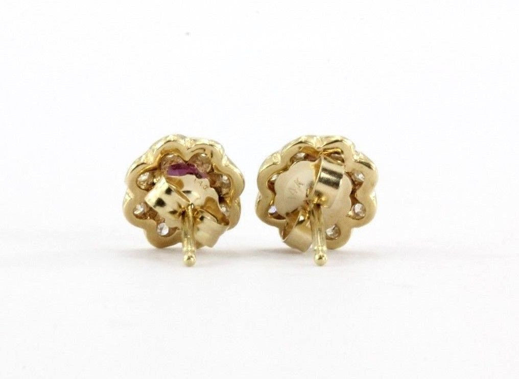 Antique 14K Gold Red Spinel & Diamond Earring Posts - Queen May