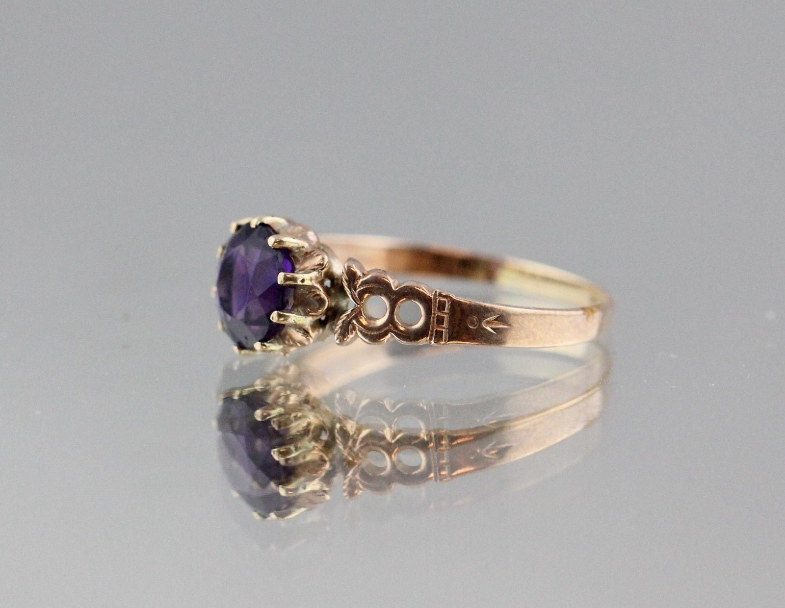 Victorian 14K Rose Gold Siberian Old European Cut Amethyst Engagement Ring 1.25 ctw - Queen May