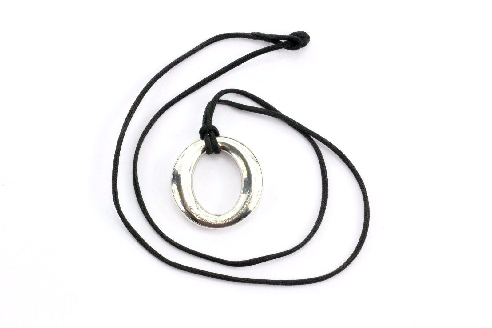 Tiffany & Co Sterling Silver Elsa Peretti Sevillana O Pendant Silk Cord Necklace - Queen May