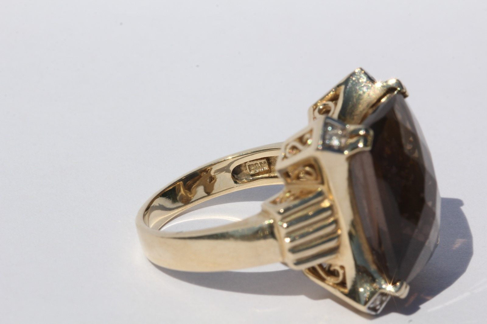 Vintage 14K Gold 1940's Art Deco Smoky Topaz & Diamond Ring Baldwin Miller Co - Queen May