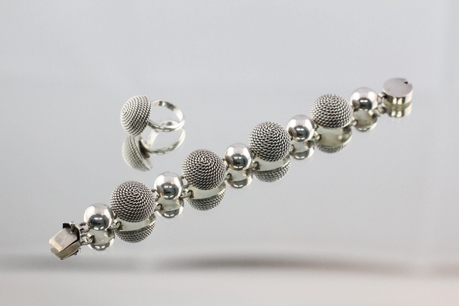 Vintage Mexico Chunky Heavy Sterling Silver Bracelet & Ring Set Signed TL-11 - Queen May