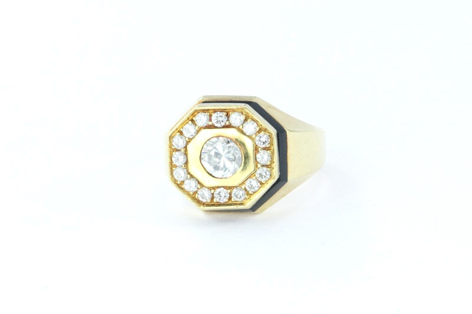 Vintage Art Deco 18K Gold Diamond & Onyx Signet Ring by Lipp & Co - Queen May