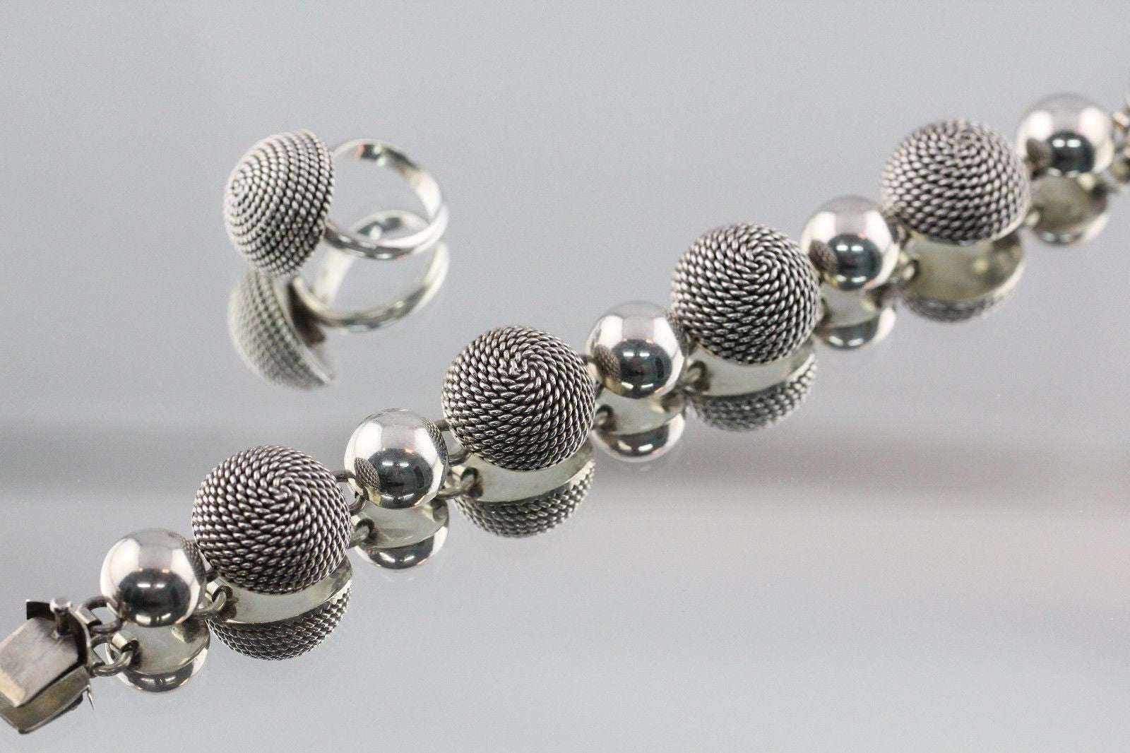 Vintage Mexico Chunky Heavy Sterling Silver Bracelet & Ring Set Signed TL-11 - Queen May