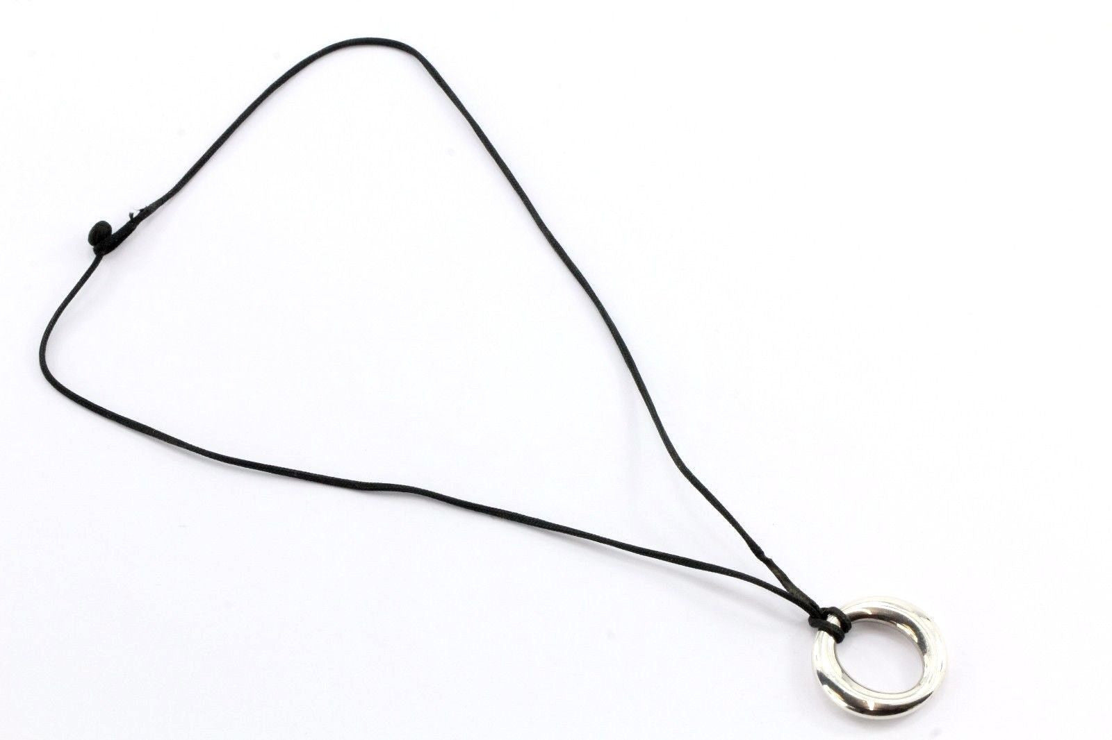 Tiffany & Co Sterling Silver Elsa Peretti Sevillana O Pendant Silk Cord Necklace - Queen May