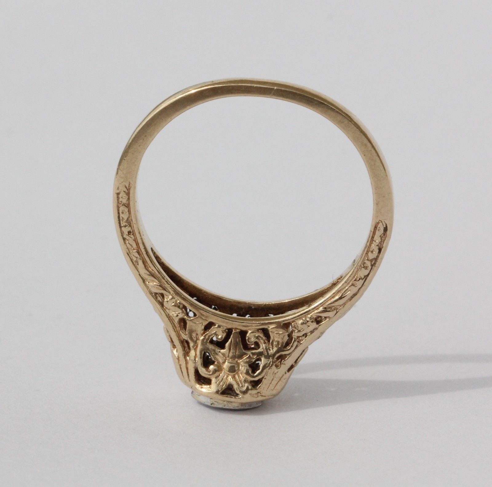 Antique Art Nouveau 14KT Gold Floral Design Diamond Engagement Ring Size 6.5 - Queen May