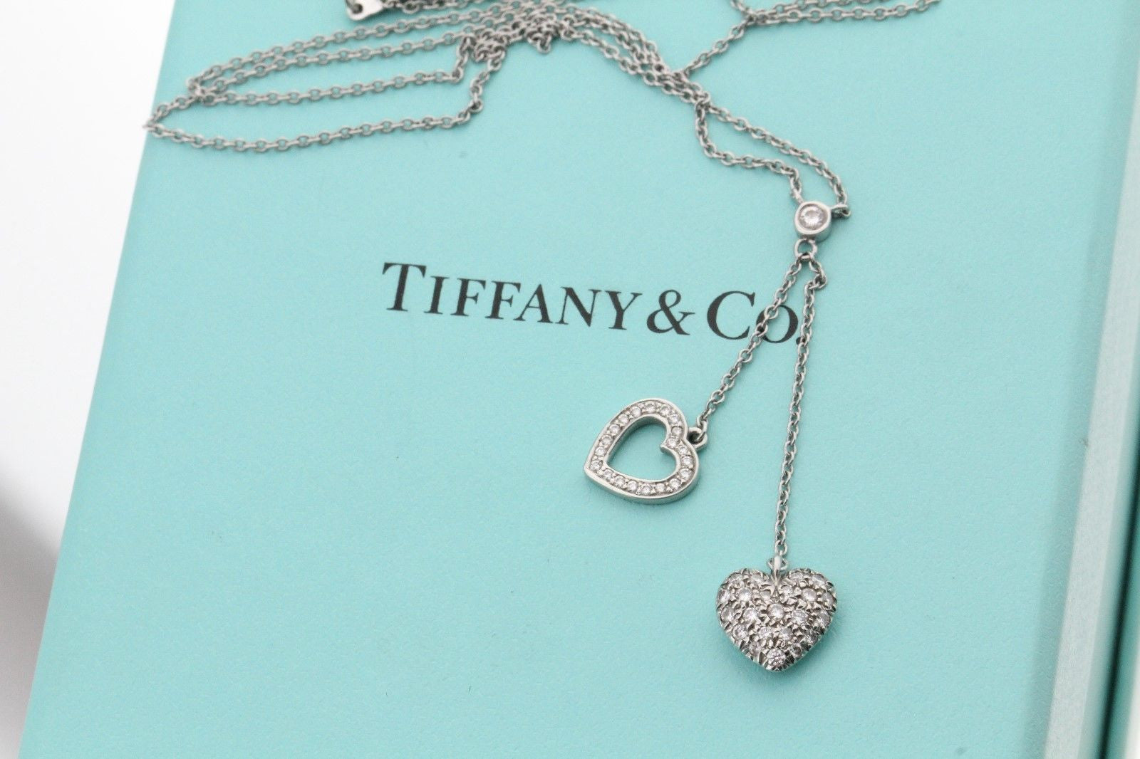 Tiffany & Co. Platinum Pave Diamond Double Heart Pendant Necklace - Queen May