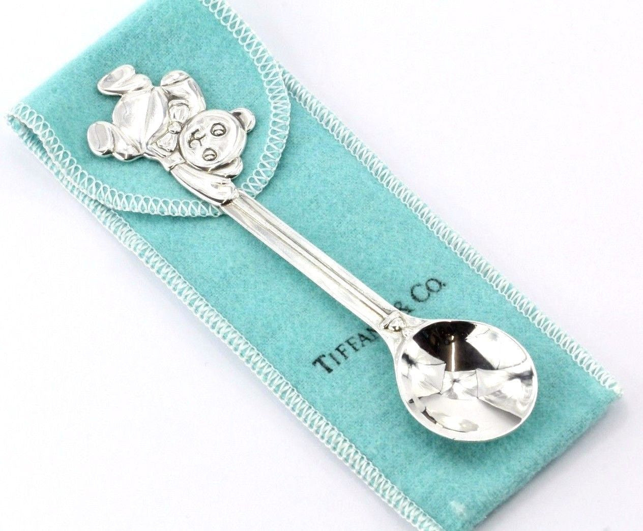 Tiffany & Co. Sterling Silver Teddy Bear Baby Child Feeding Spoon With Box Pouch - Queen May