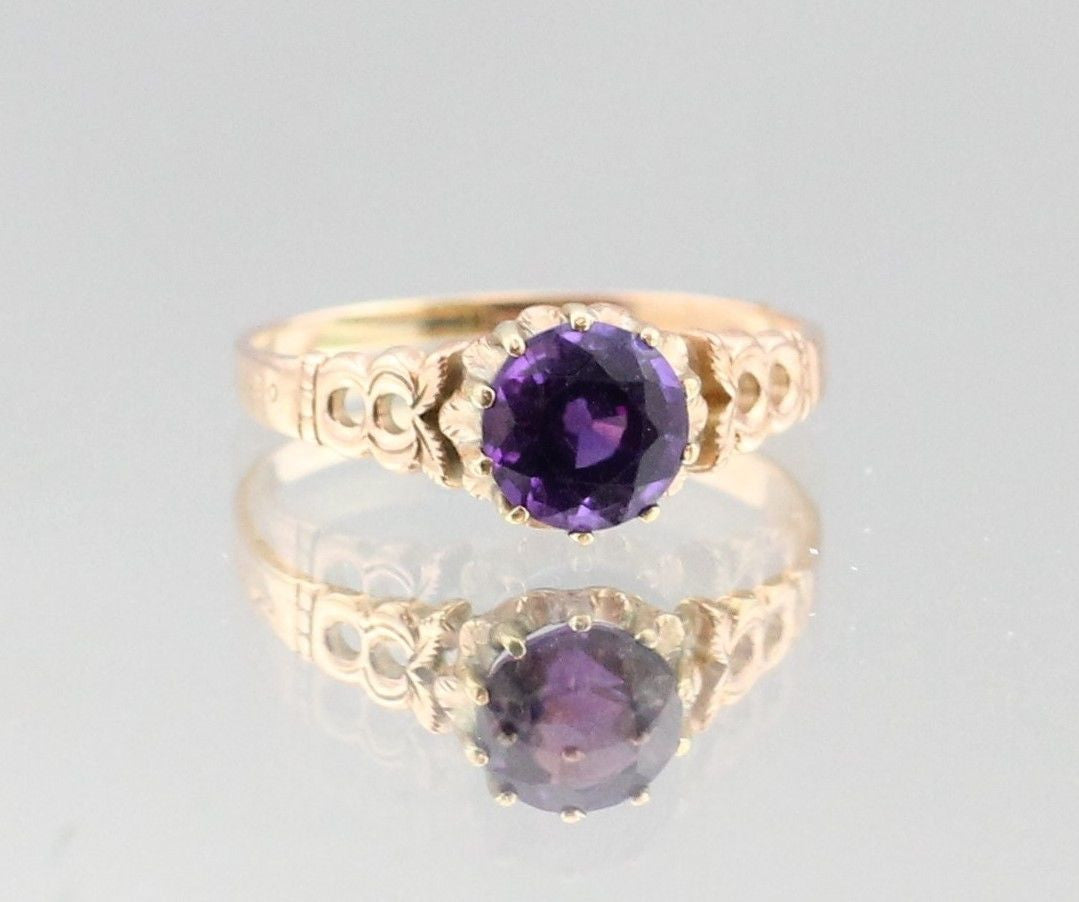 Victorian 14K Rose Gold Siberian Old European Cut Amethyst Engagement Ring 1.25 ctw - Queen May