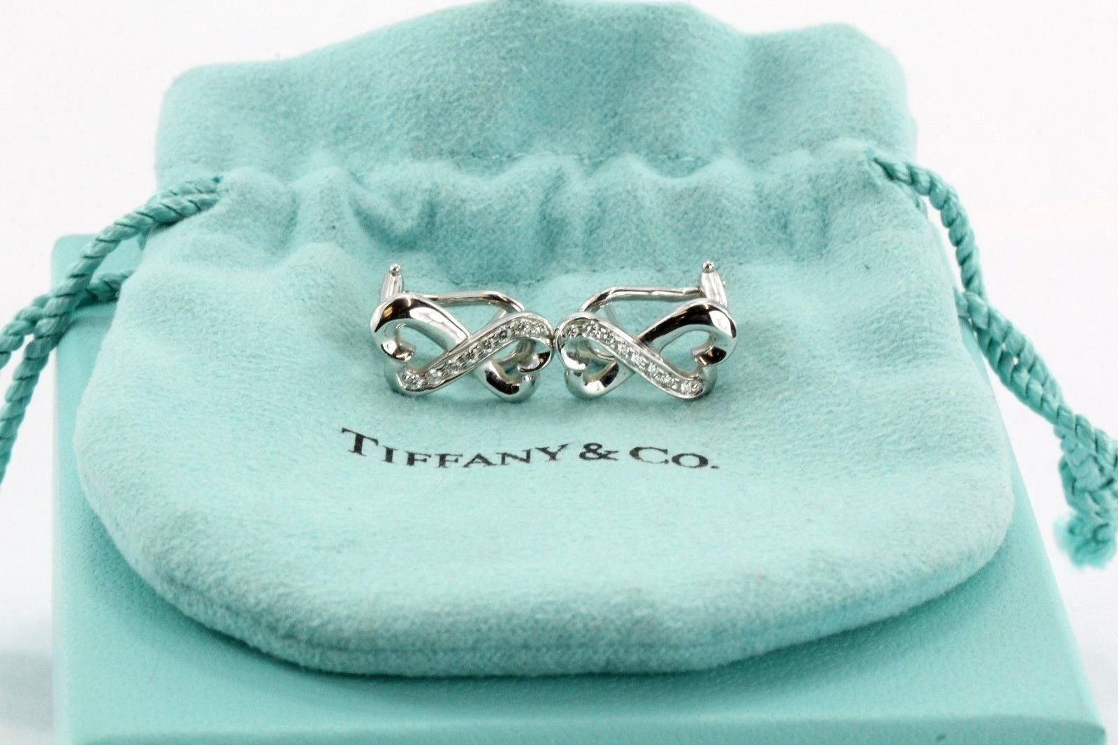 Tiffany & Co 18K White Gold Diamond Double Loving Heart Earrings Paloma Piccaso - Queen May
