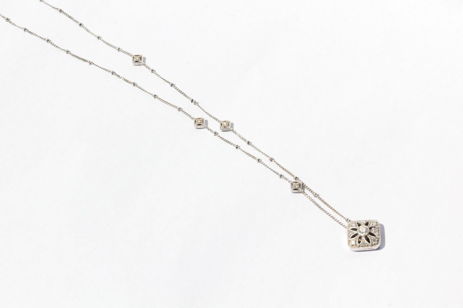 18K White Gold & Diamonds by the Yard Necklace with Diamond Pendant - Queen May