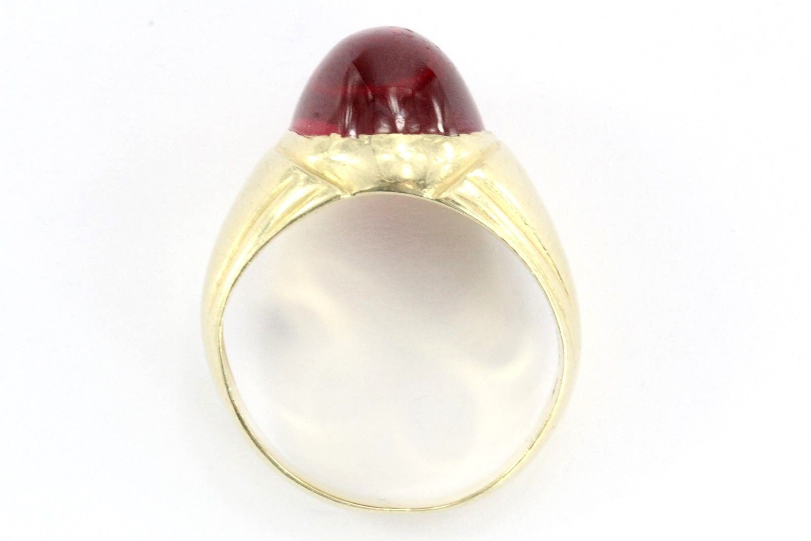 Vintage 14K Gold & Ruby Cabochon Ring Signed - Queen May