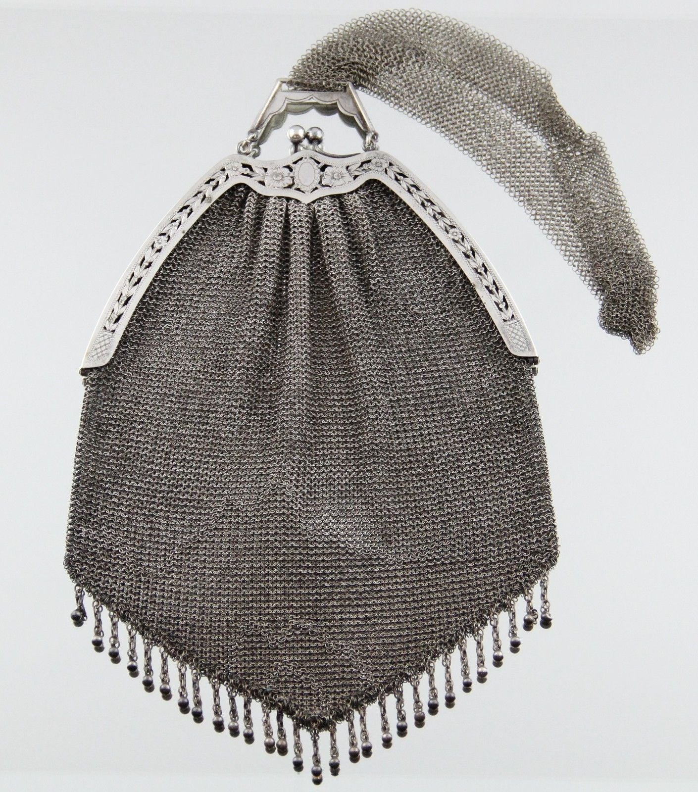 Antique Solid Continental Silver Large Mesh Flapper Purse - Queen May