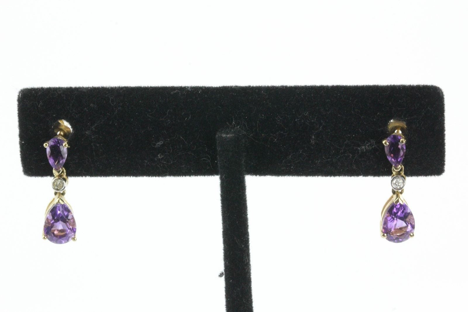 14K Gold Amethyst & Diamond Drop Dangle Earrings - Queen May