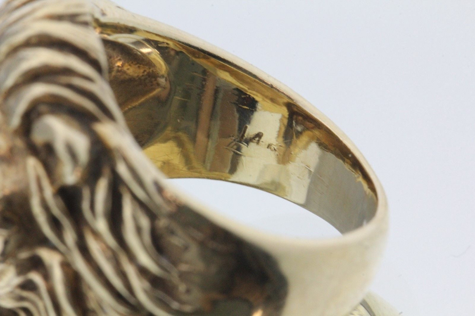 Large Heavy 14K Gold & Diamond Lion Face Ring .30 Carats Total - Queen May