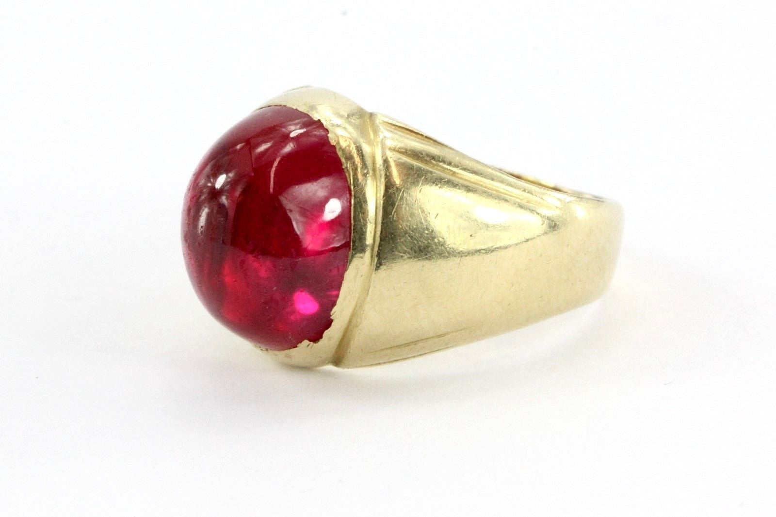 Vintage 14K Gold & Ruby Cabochon Ring Signed - Queen May
