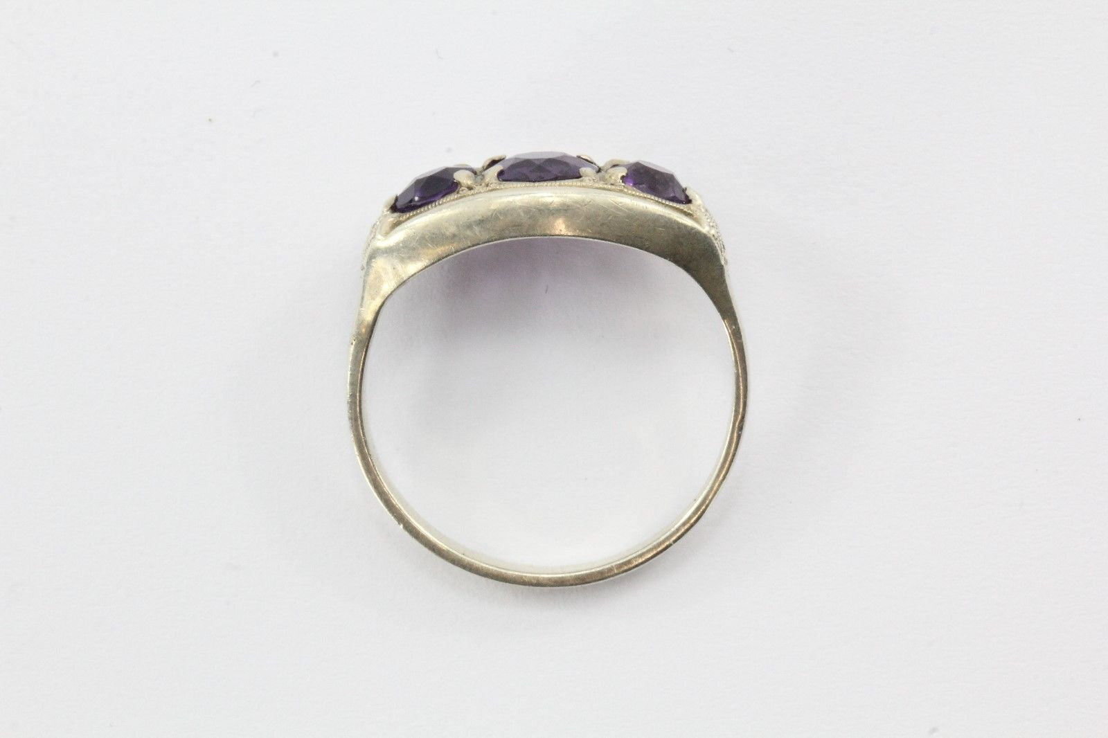 Antique 835 Silver 3 Stone Amethyst Art Deco Ring Germany - Queen May