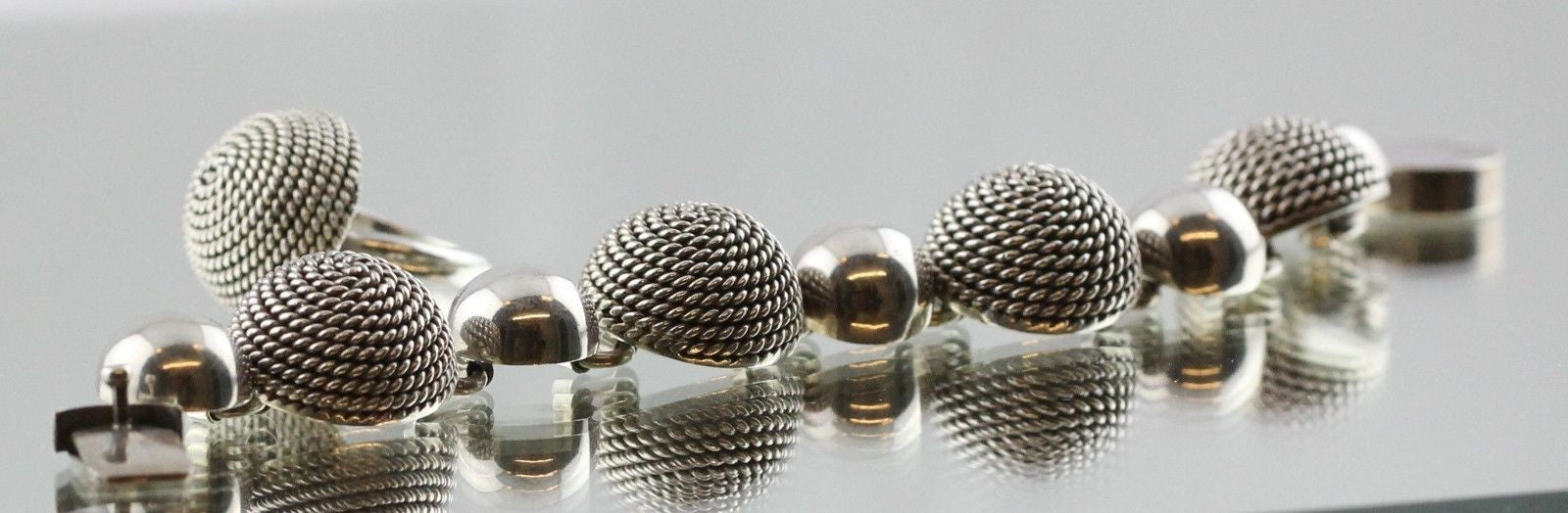 Vintage Mexico Chunky Heavy Sterling Silver Bracelet & Ring Set Signed TL-11 - Queen May