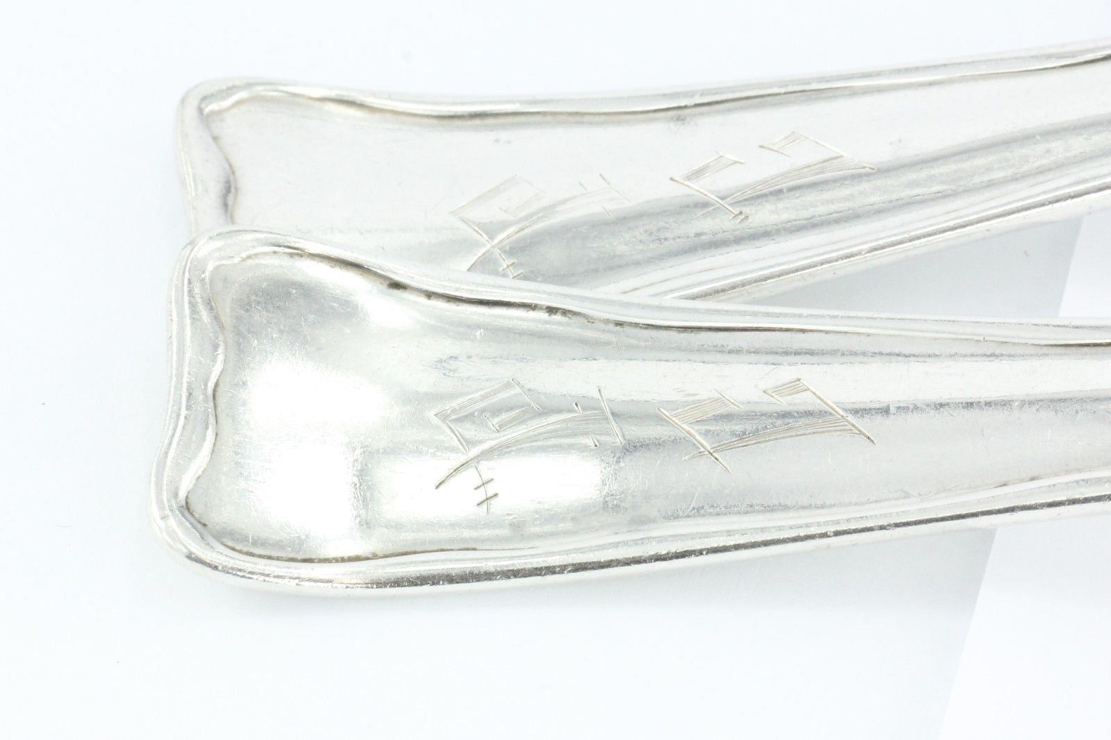 Antique Sterling Silver Pair Tiffany & Co. Lap over Edge Pattern Serving Spoons - Queen May