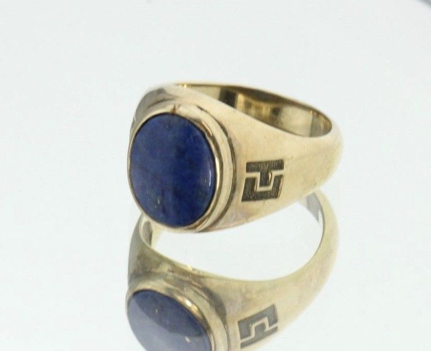 Vintage 10K Gold Lapis Lazuli Greek Key Ring - Queen May