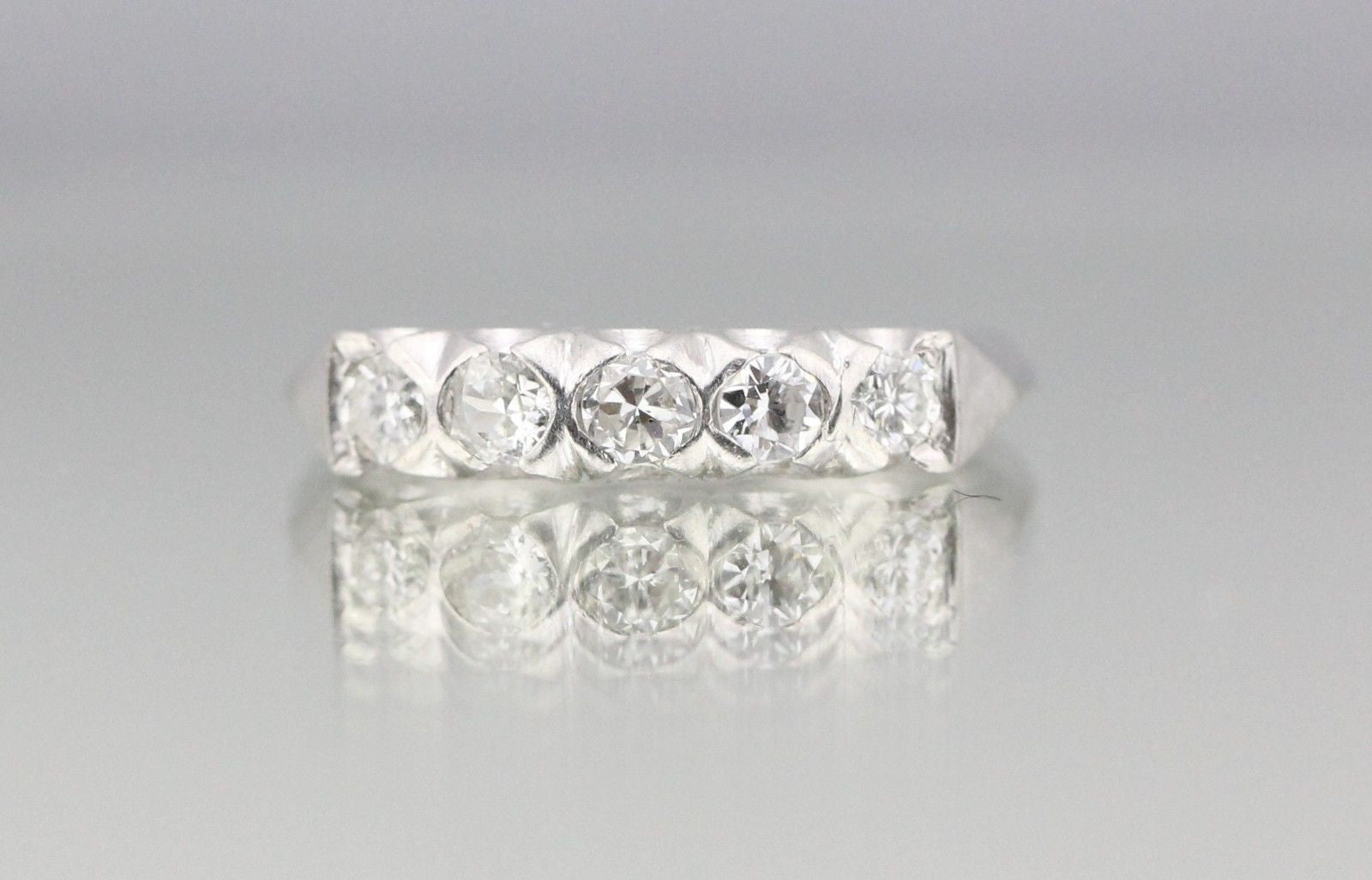 Antique Art Deco Platinum 5 stone 1 Carat Diamond Wedding Band Circa 1920s - Queen May