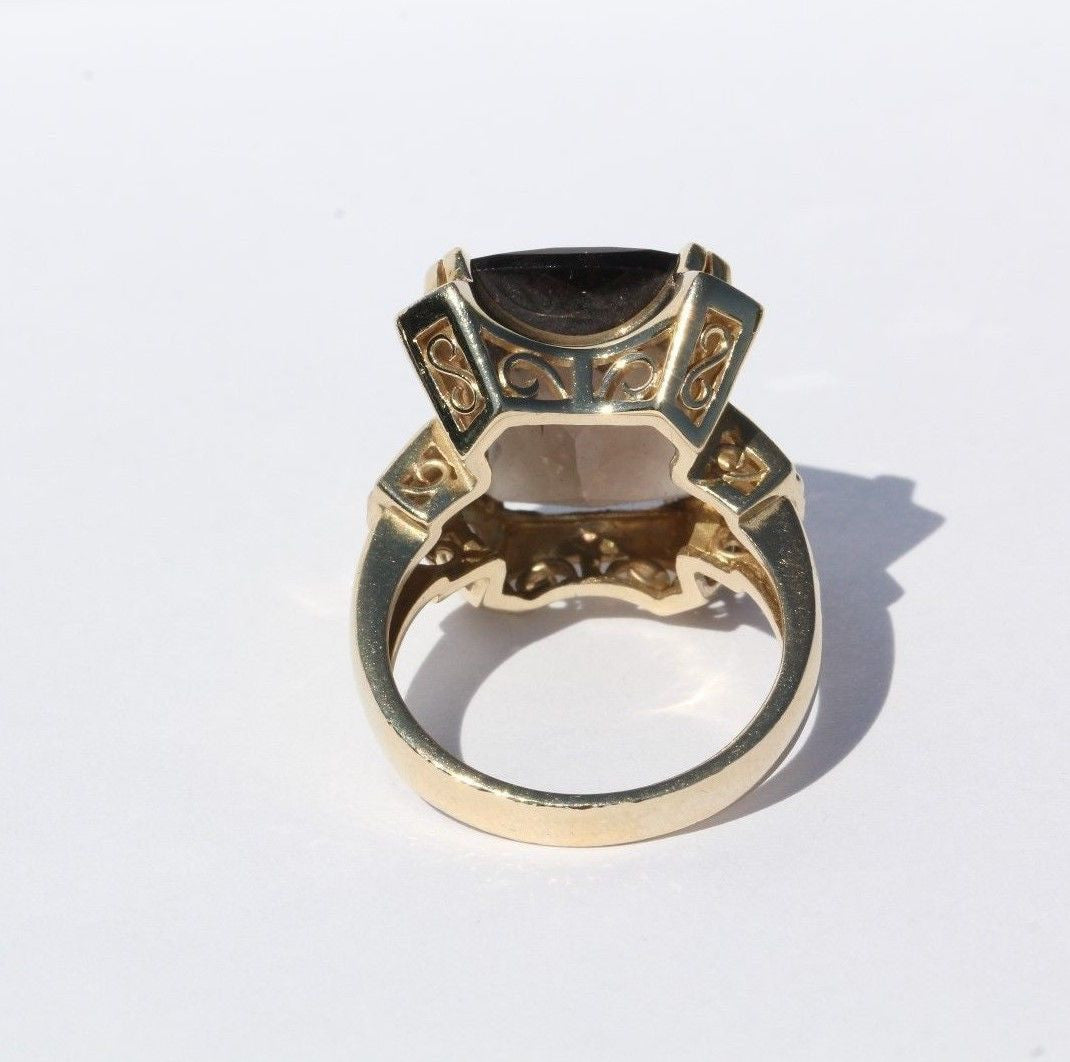 Vintage 14K Gold 1940's Art Deco Smoky Topaz & Diamond Ring Baldwin Miller Co - Queen May