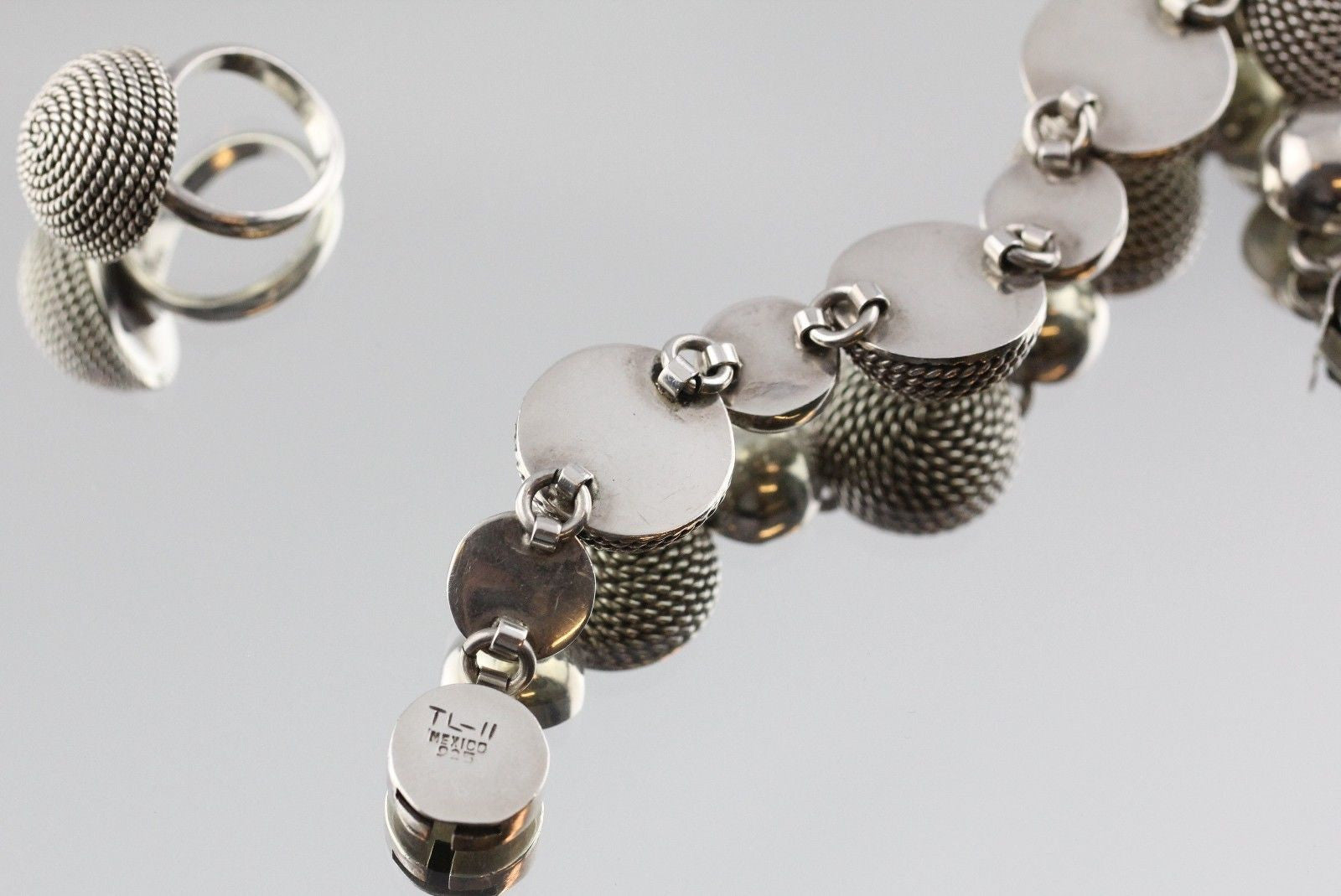 Vintage Mexico Chunky Heavy Sterling Silver Bracelet & Ring Set Signed TL-11 - Queen May