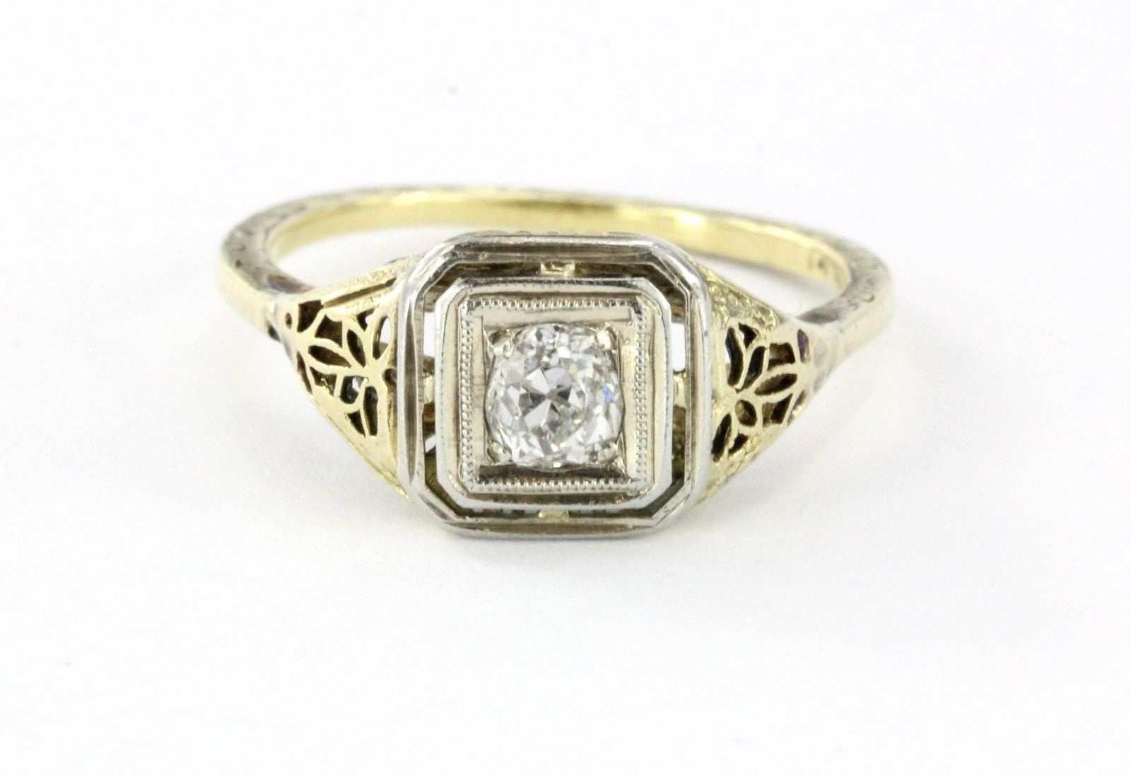 Antique Art Nouveau 14K Gold Old Mine Cut Diamond Engagement Ring - Queen May