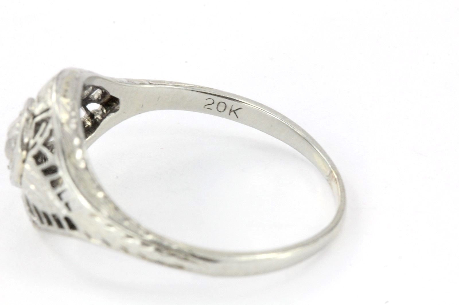 Antique Art Deco 20K White Gold & Old Mine Diamond Engagement Ring - Queen May