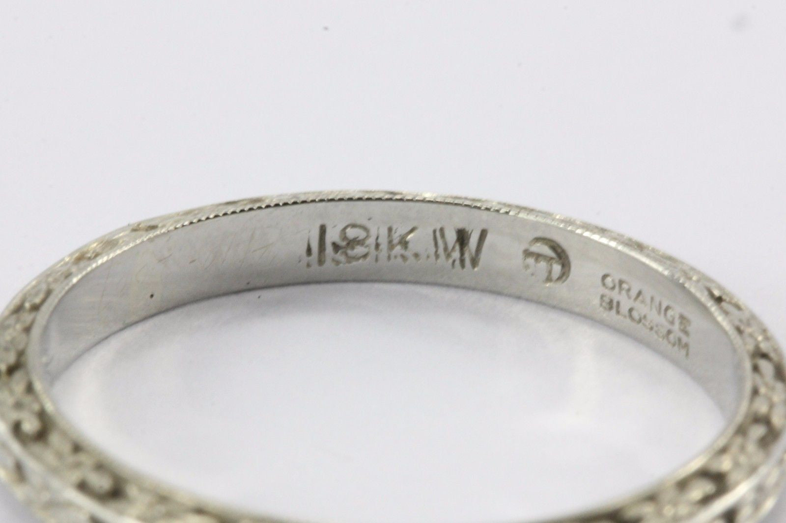 Antique Art Deco 18K White Gold Traub Co. Orange Blossom Wedding Band 6/24 1928 - Queen May
