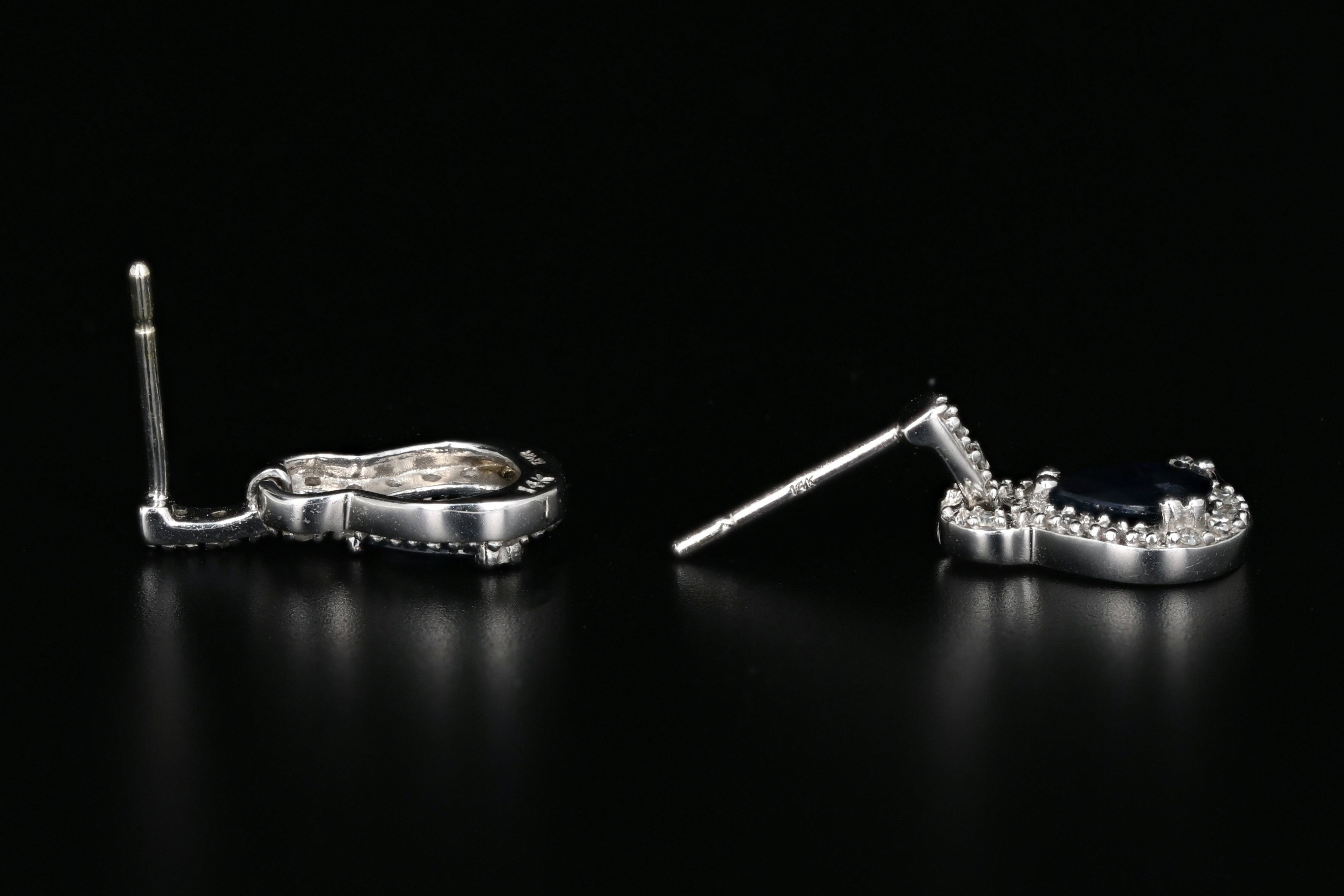 14K White Gold .60 Carat Sapphire and Diamond Drop Earrings - Queen May