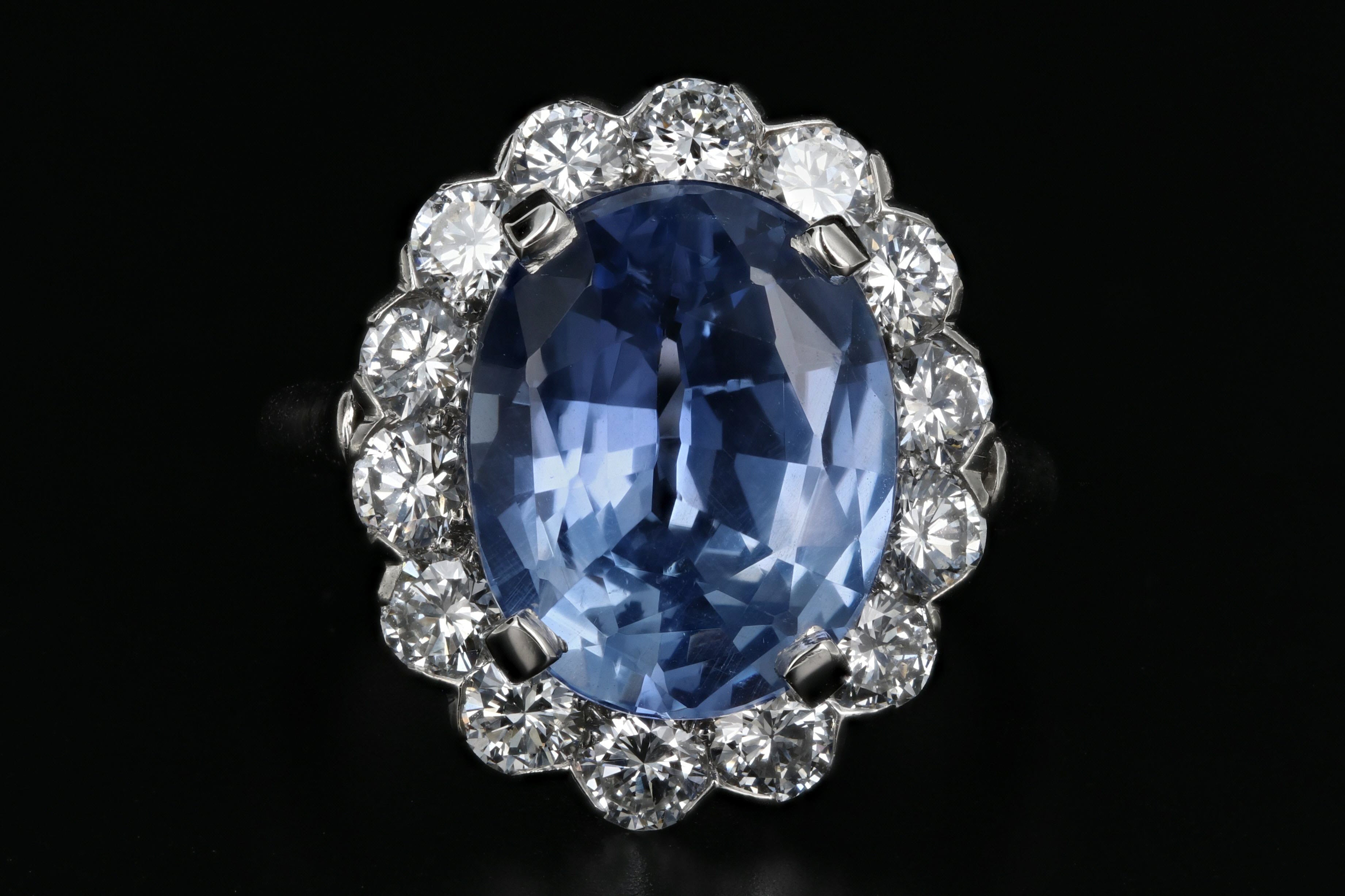 New Platinum 7.04 Natural Cornflower Blue Sapphire and Diamond Ring AGL Certified - Queen May