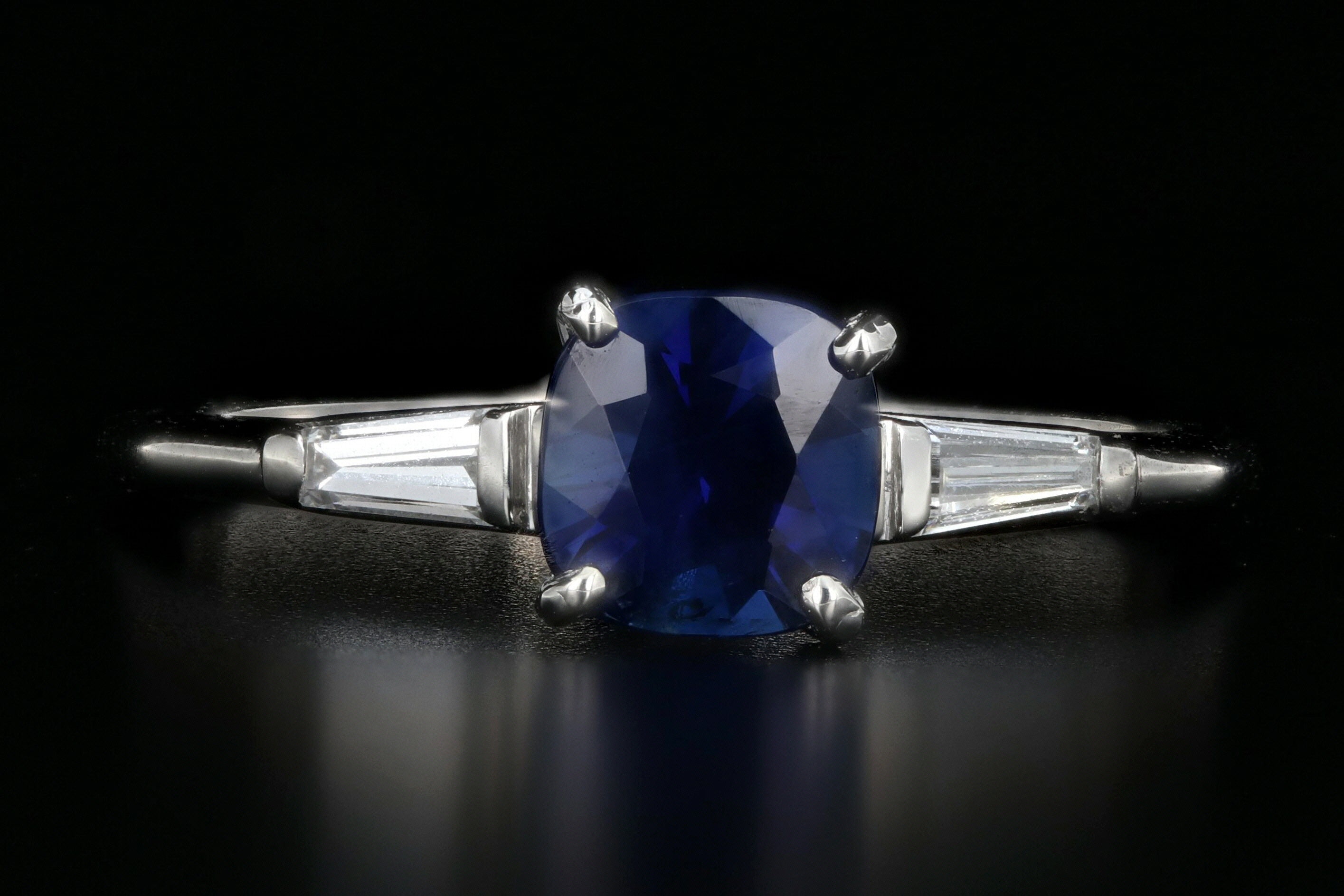 Modern Cushion Cut Natural Royal Blue Sapphire and Diamond Ring AGL Certified - Queen May