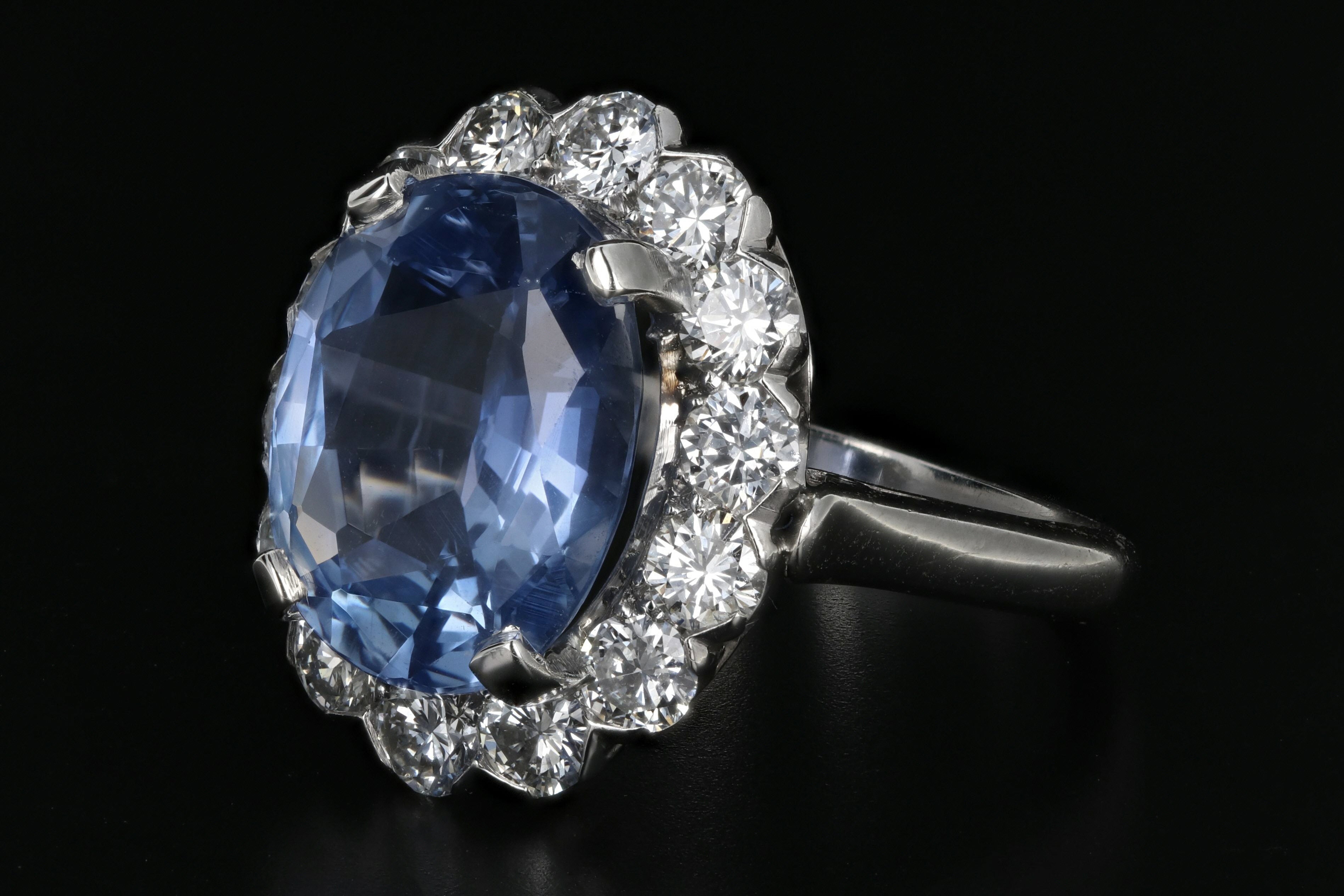New Platinum 7.04 Natural Cornflower Blue Sapphire and Diamond Ring AGL Certified - Queen May